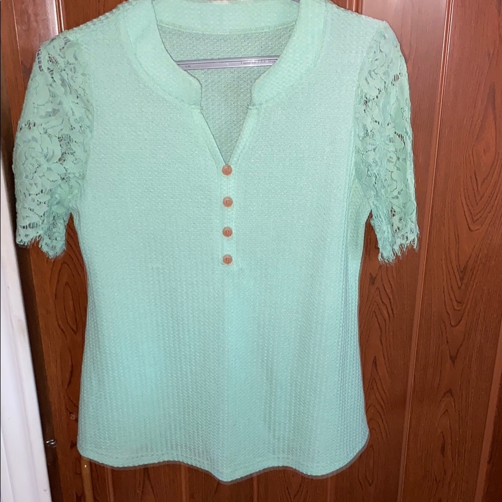 Mint Green Lace Sleeve Women's Top